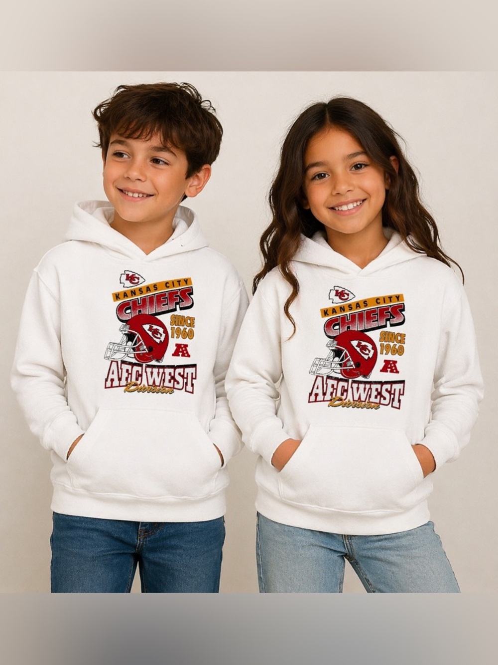 Kansas City Chiefs Kids Unisex White Hoodie NFL Team Apparel Size XS 5 NWT